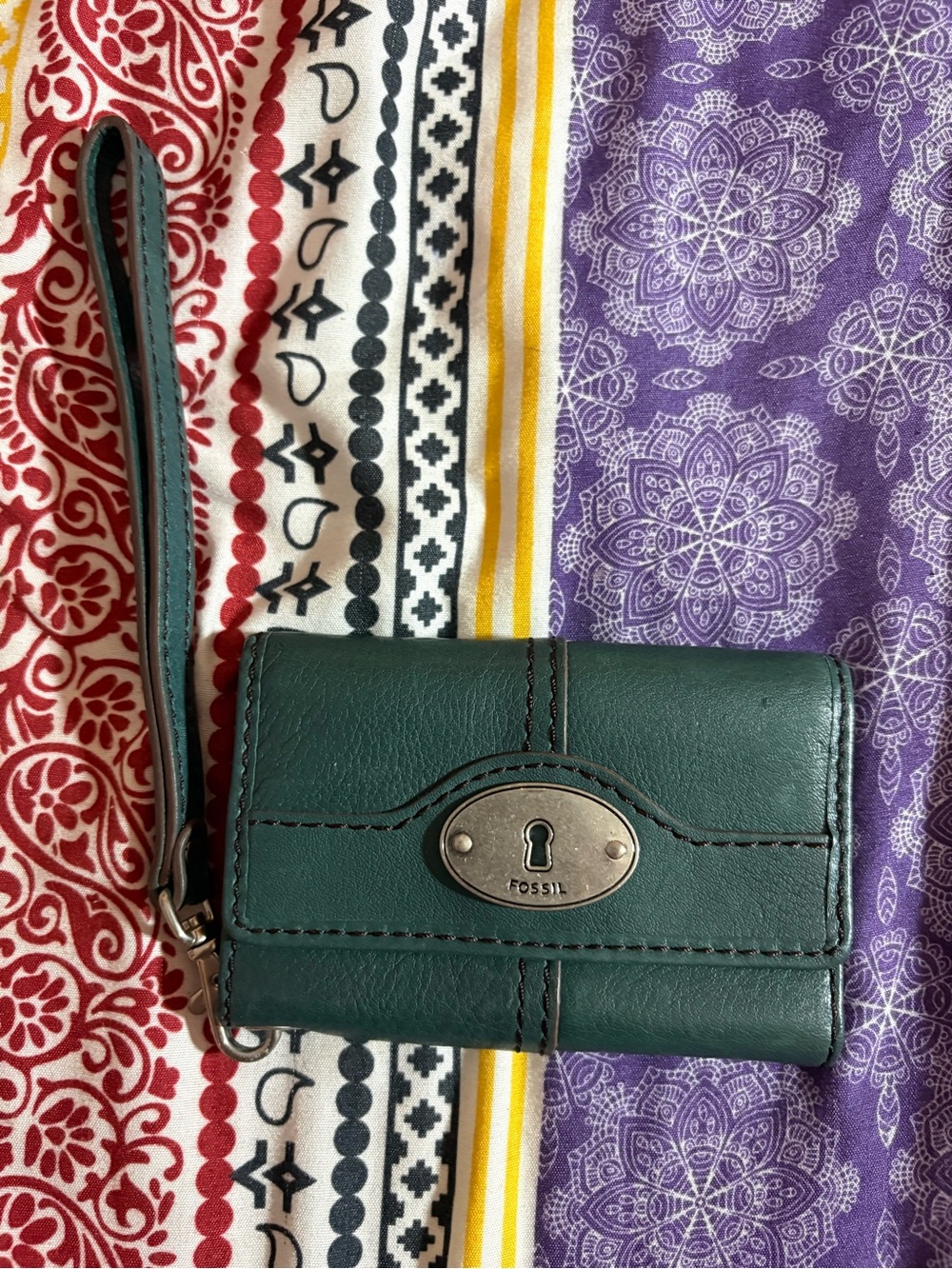 Fossil Mattox Dark Teal Leather Wristlet Wallet